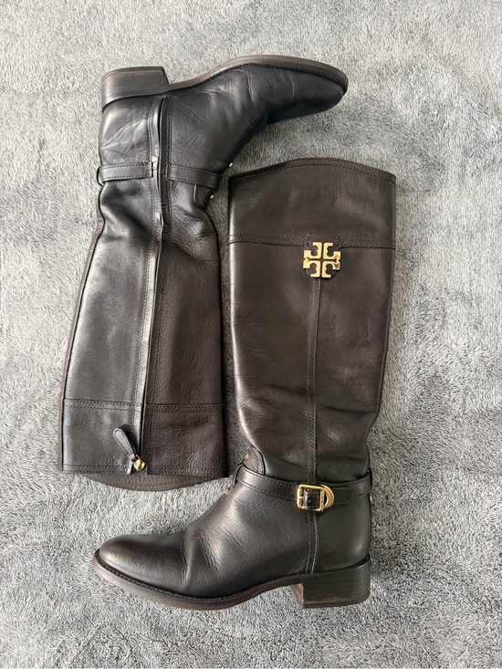 Tory Burch Other - Tory Burch Black Leather Tall Buckle Boots with Gold Logo